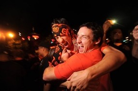 Fans celebrate the Giants' 2010 World Series win.